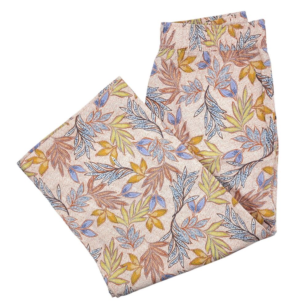 Nicole Miller Pants Women's Large Floral 100% Linen High Rise Wide Leg Capri
